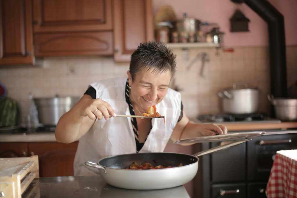 Woman tries Vata diet from a pan